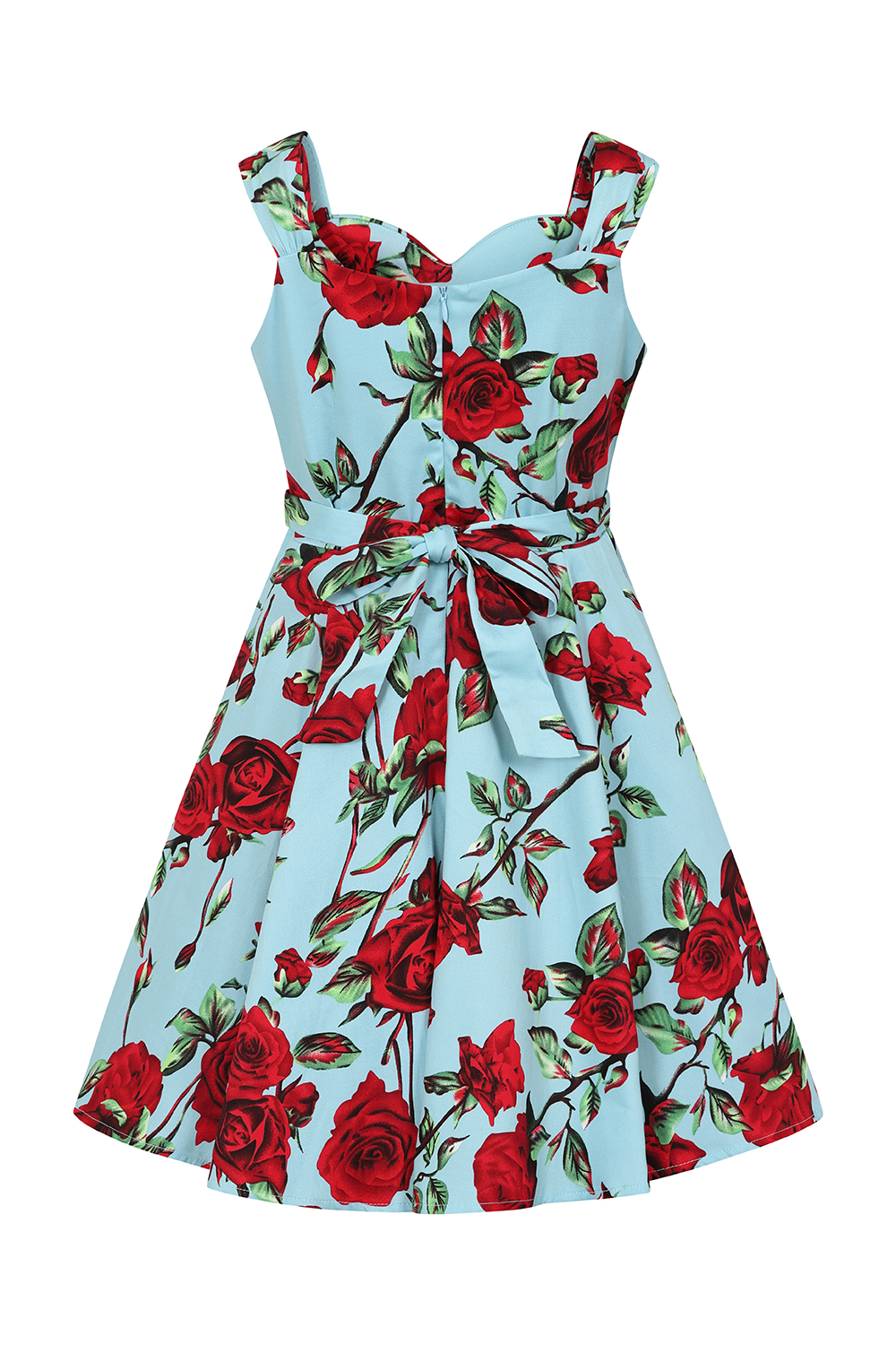 50s Ditsy Rose Floral Summer Dress in blue